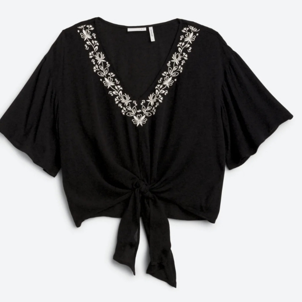 LUQ Rhee Lace Detail Tie Front Top